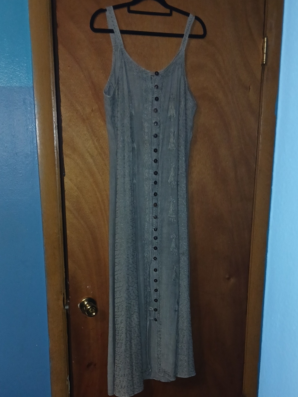 Women's Grey/ Earthy Green Button-Front Maxi Dress - Lace Detail- One Size